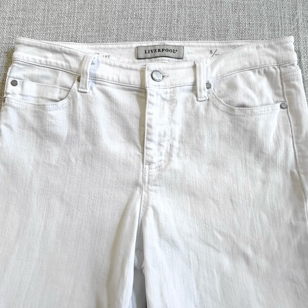 LIVERPOOL Crop Flare Hannah Jeans Embroidered Eyelet Raw Hem Pants Stretch 8 29 - Picture 3 of 16